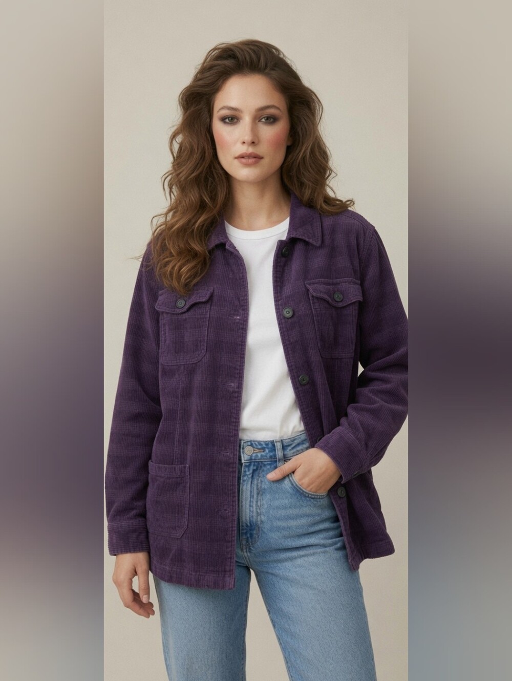 VTG Basic Editions Purple Corduroy Shacket Large  Casual  90s Grunge‎ Preppy